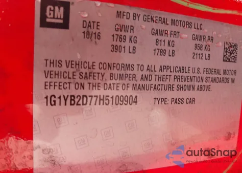 2017 Chevrolet Corvette Stingray z USA, uszkodzony, nr VIN 1G1YB2D77H5109904